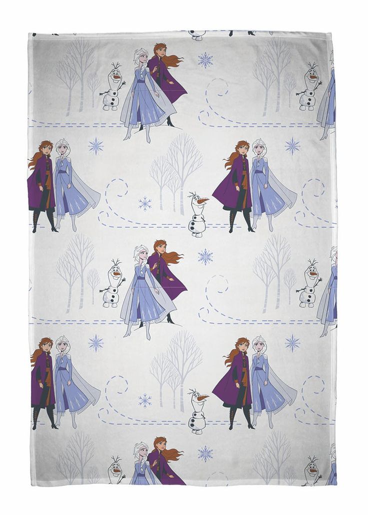 the disney frozen princess blanket is shown with an image of two people and a dog