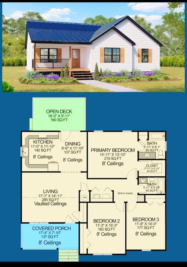 the floor plan for a small house with an attached porch and covered porch, is shown in