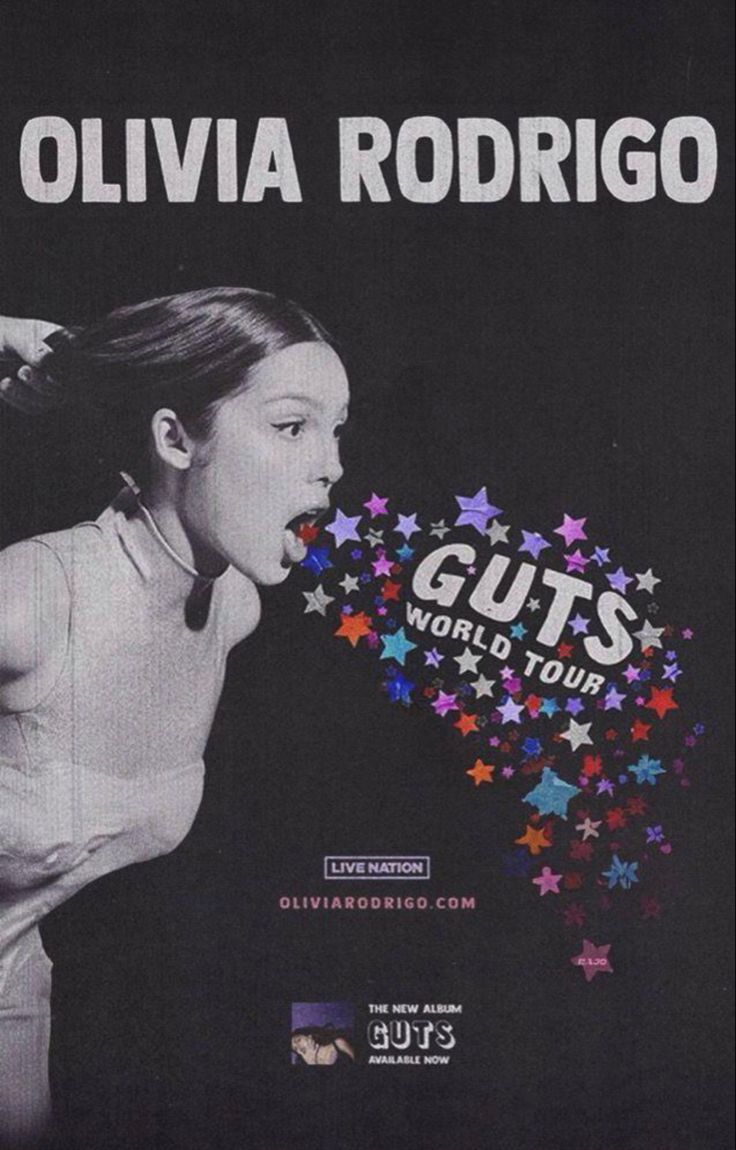 an advertisement for the girls'world tour with a woman in white shirt and stars on her chest