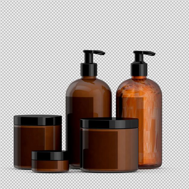 three brown containers with soap and lotion in them