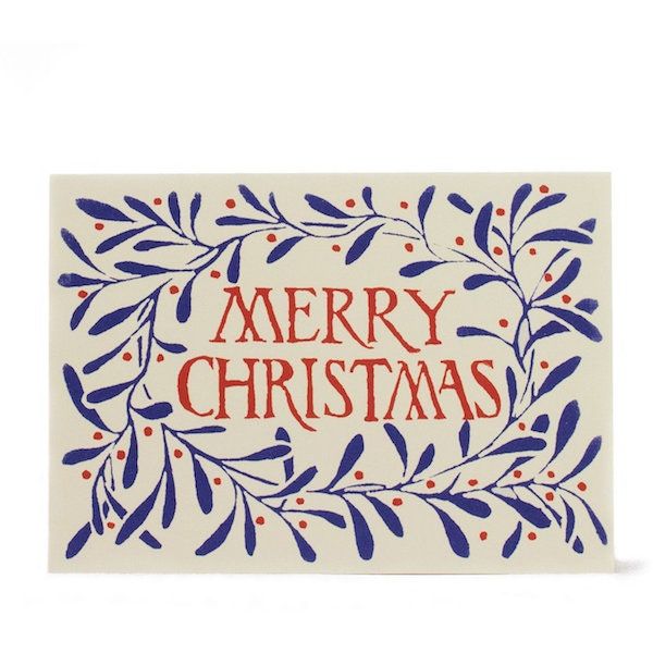 a christmas card with the words merry christmas in red, white and blue on it