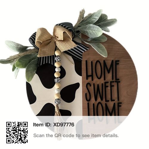 a wooden sign that says home sweet home with a bow and beads hanging from it