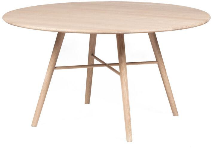 a round wooden table with two legs and a white top, on a white background