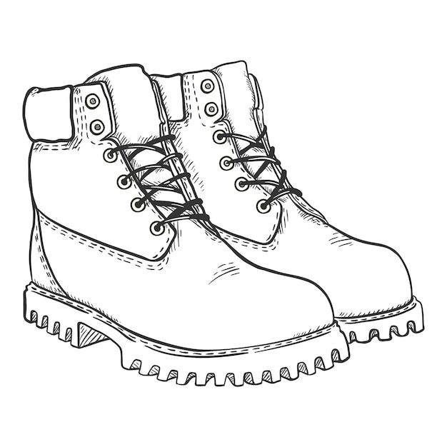 a black and white drawing of a pair of boots with laces on the sole