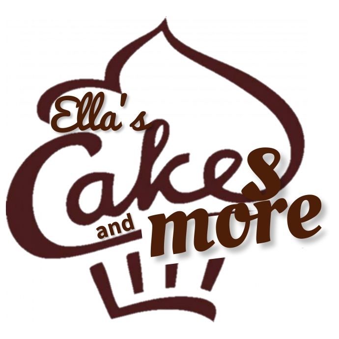 the logo for ella's cakes and more, which has been designed to look like an