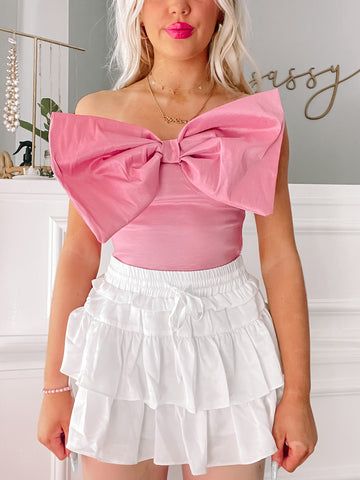 Tops | Sassy Shortcake Boutique Summer Party Top With Bow Tie, Summer Party Tops With Bow Tie Back, Spring Party Top With Bow Tie, Spring Bow Tie Top For Party, Party Sleeveless Top With Bow Tie Back, Sleeveless Party Top With Bow Tie Back, Pink Bow Blouse For Summer, Chic Tops With Detachable Bow For Summer, Pink Summer Blouse With Bow Detail