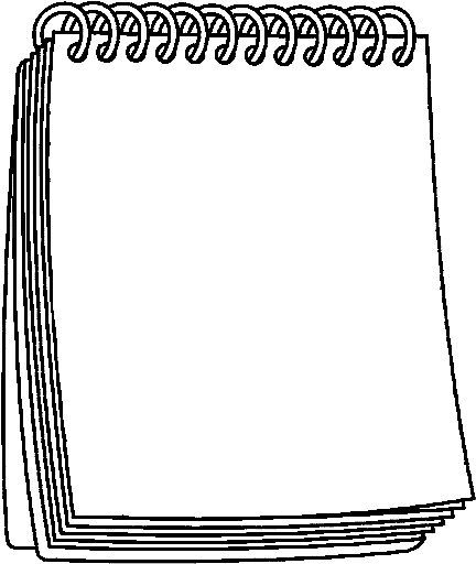 an open notebook with spirals on the front and bottom pages, black and white