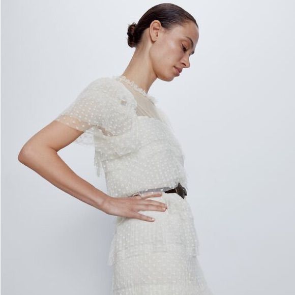 Tulle Dress Nwt. Belt Is Included Zara Tulle Dress, Romantic Blouses, Zara Blouse, Tie Blouse, Zara United States, Tulle Dress, Zara Dresses, Dress Details, Cream White