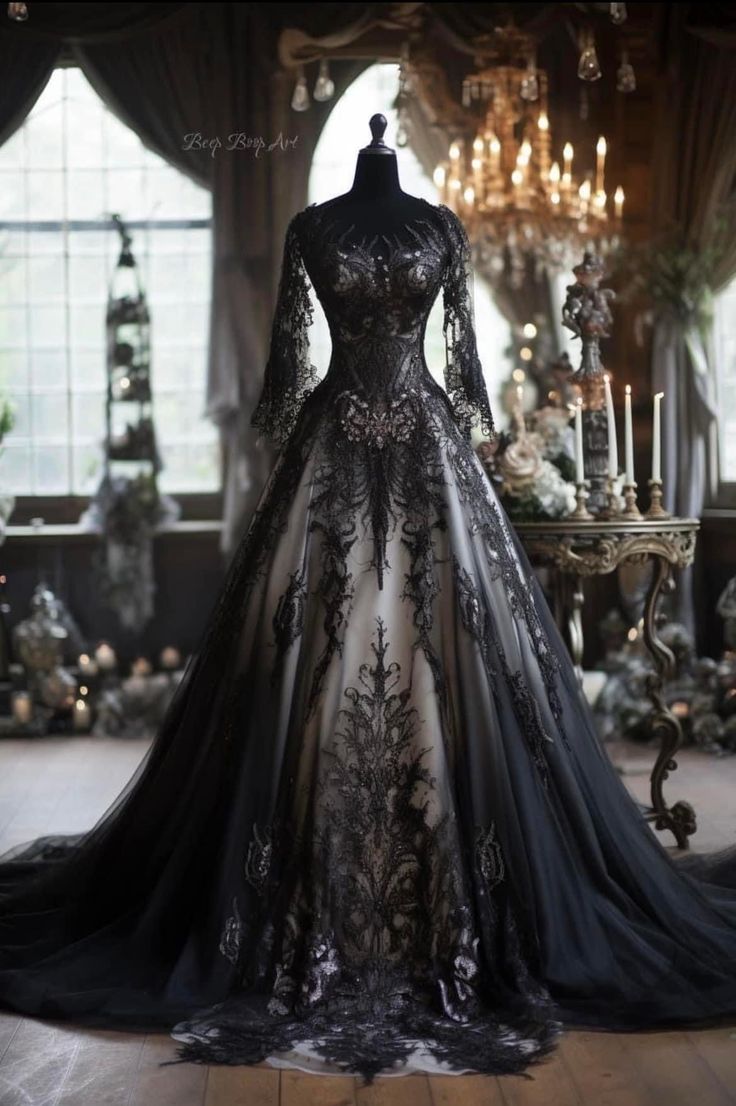 Goth Wedding Dresses, Dark Romantic Wedding, Black Wedding Gowns, Gothic Wedding Dress, Dark Wedding, Pretty Wedding Dresses, Fantasy Dresses, Black And White Wedding, Dream Wedding Ideas Dresses