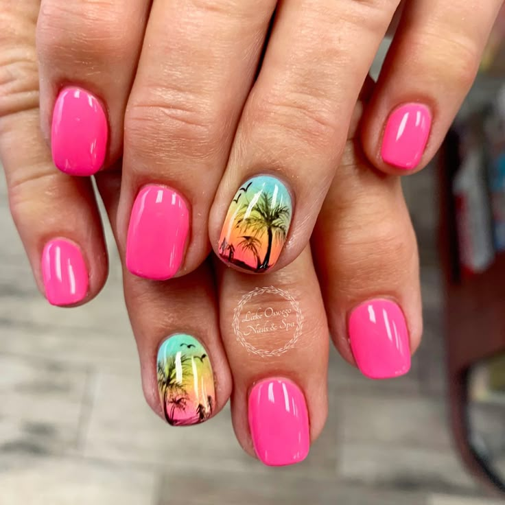 Tropical Nail Colors Hawaii, Hawai’i Nails, Sunset Beach Nails, Tropical Gel Nail Designs, Hawaiian Nail Ideas, Bermuda Nails, Carribean Nails Designs, Beach Toe Nails Vacation, Tropical Nails Short