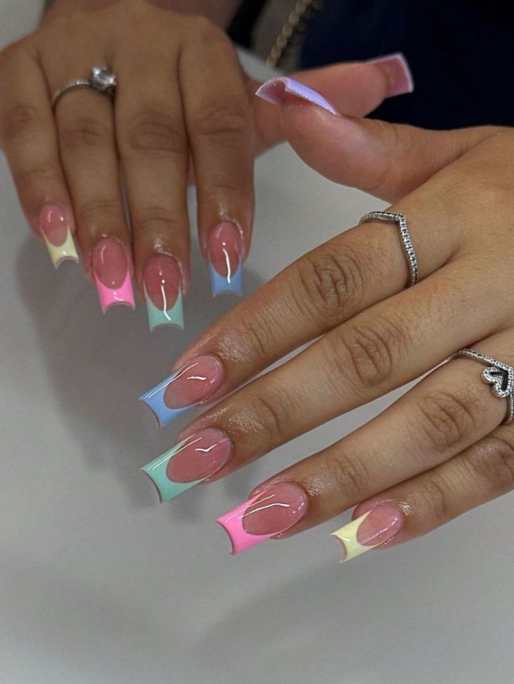 Nail Vibes, Spring Acrylic Nails, Edgy Nails, Summery Nails, Girly Acrylic Nails, French Tip Acrylic Nails, Cute Acrylic Nail Designs, Acrylic Nails Coffin Short, Summer Acrylic Nails