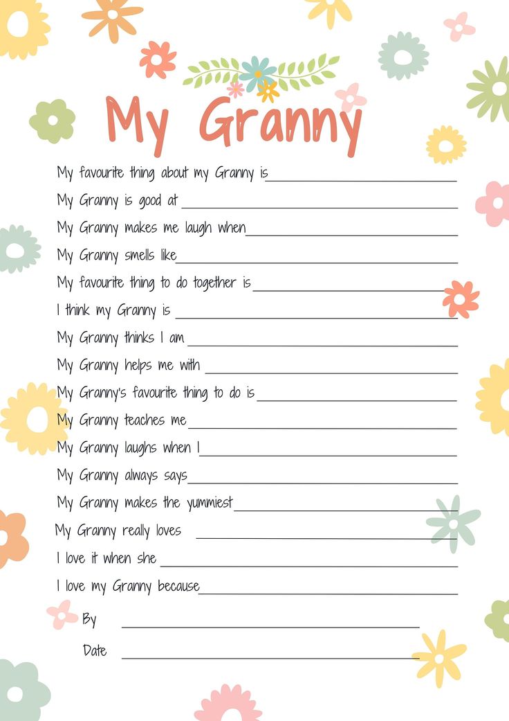 a printable poem with flowers and the words,'my granny'on it