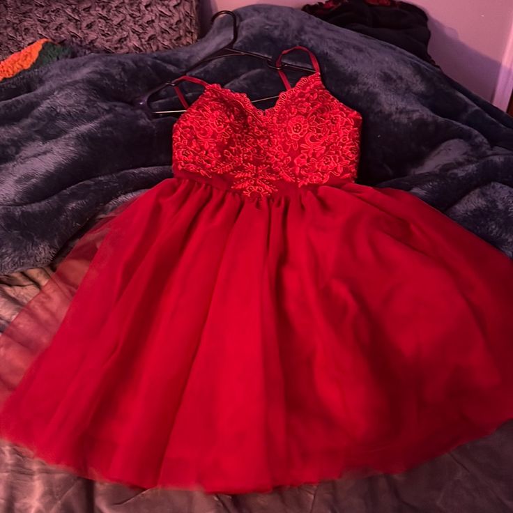 Never Worn Before, Just Not My Style. Good Material. Red Spaghetti Strap Mini Dress For Prom, Red Spaghetti Strap Mini Dress For Prom Season, Red Spaghetti Strap Dress For Prom Season, Red Prom Dress With Spaghetti Straps, Red Homecoming Summer Dress, Red Summer Dress For Homecoming, Red Dress For Summer Homecoming, Red Dresses For Summer Homecoming, Red Dressy Prom Dress