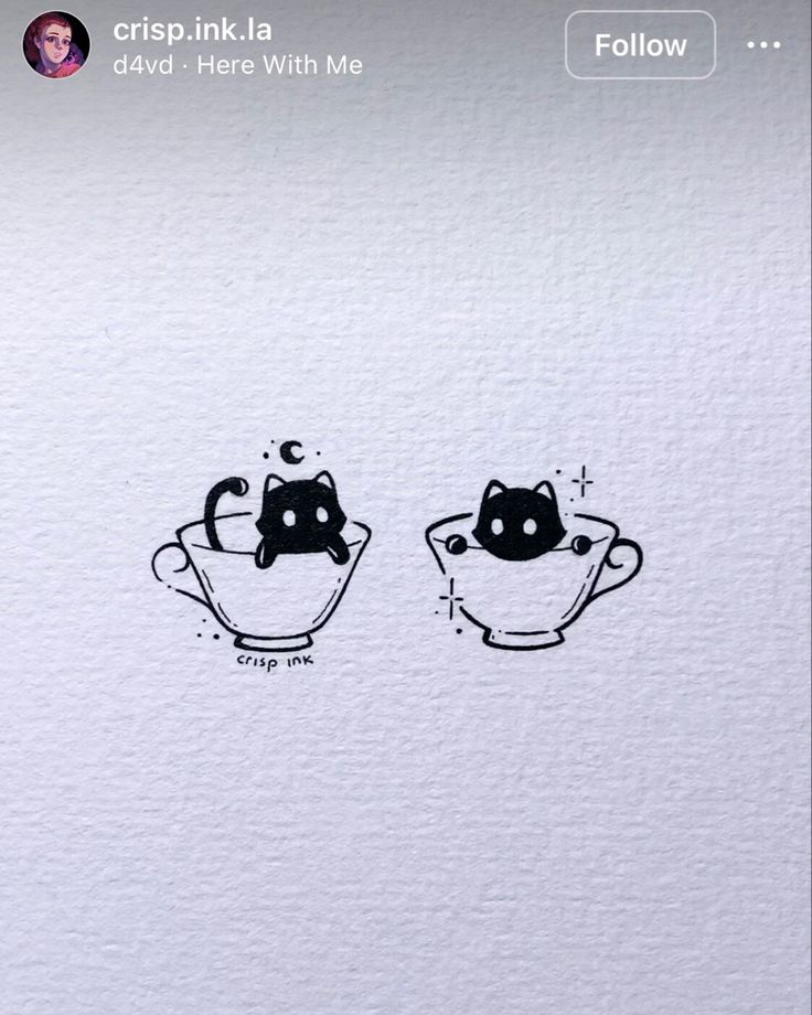 two cups with cats in them drawn on paper