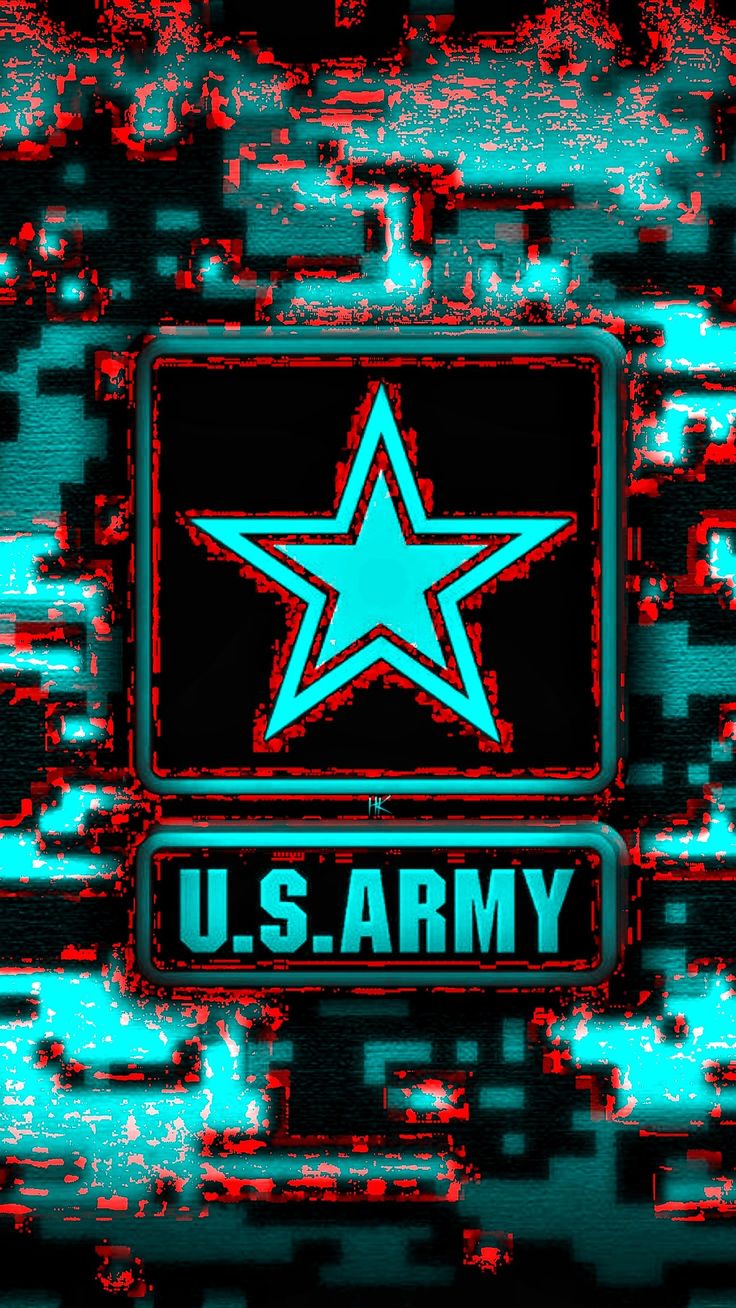 the u s army logo is shown in red and blue colors on a black background