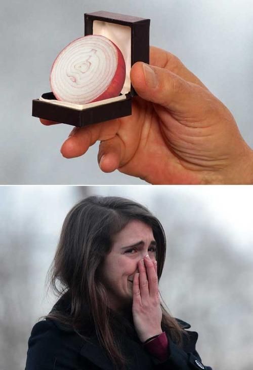 a person holding an onion slice in their hand and another photo with the onion being held up