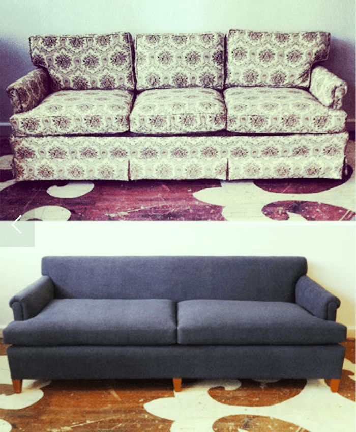 before and after photos of an upholstered couch