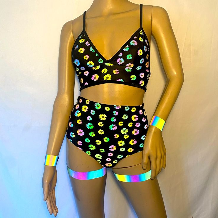 Two Piece Rainbow And Reflective Set Is Made Of High-Quality Spandex Fabric. This Set Glows The Colors Of The Rainbow And Light Hits It. Many Sizes Available. Extra Small Is In A Cup Small Is A Big Cup Medium Is A C Cup Large Is A D Cup Extra Large Is A Dd Cup. Ect Tags Party Rave Music Festivals Hot Pants Festival Clothes Rave Wear Rainbow Crop Top Rave Sets Club Night Out Burning Man Edc Coachella #Ravewear #Festivalclothes #Bikini #Reflective #Resets Rave Style Multicolor Swimwear For Swimming, Rave Multicolor Swimwear For Beach Season, Rave Multicolor Swimwear For Swimming, Rainbow Print Beachwear Swimwear, Rainbow Crop Top, Multicolor Rave Swimwear, Rave Music, Dd Cup, Rave Wear