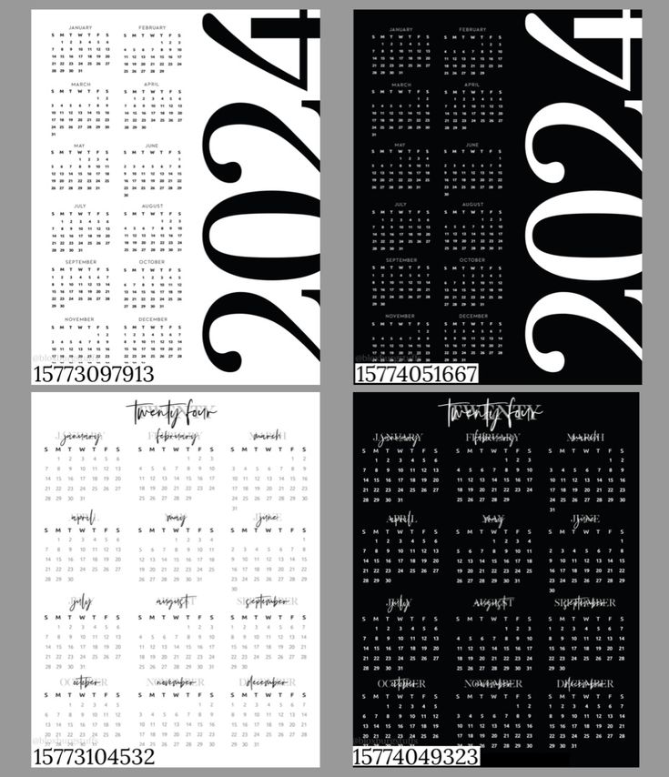 three different calendars with black and white designs