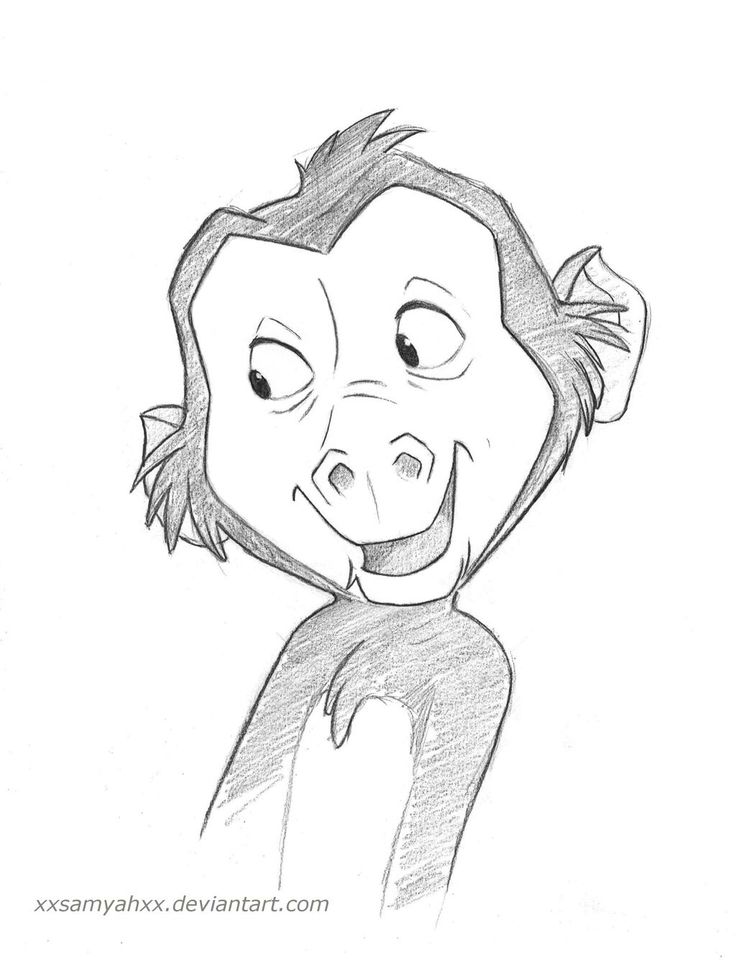 a drawing of a monkey with his head turned to look like he's smiling