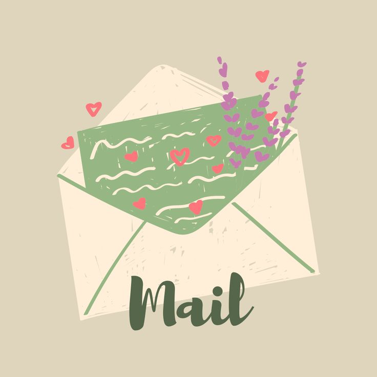 an envelope with flowers and the word mail written in black ink on a beige background