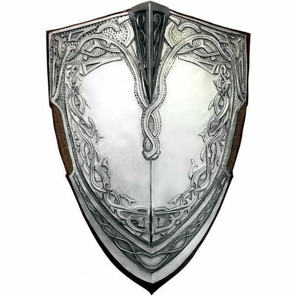 an intricately designed shield is shown against a white background