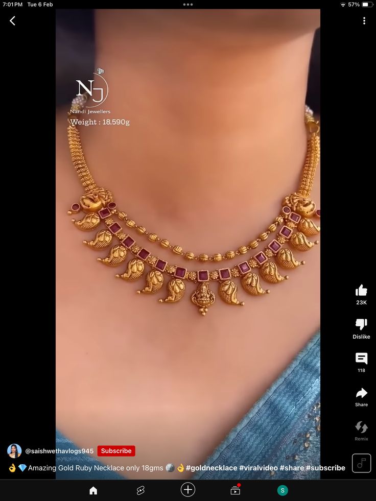 Light Weight Gold Necklace Indian, 20grams Gold Necklace Designs, 20 Grams Gold Necklace Designs, Light Weight Gold Necklace, Sarees South Indian, Bridal Sarees South Indian, New Gold Jewellery Designs, Beautiful Gold Necklaces, Gold Necklace Indian