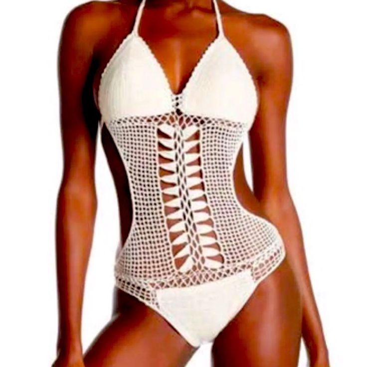 New With Tags Size Medium Handmade Crochet From Nordstrom Stock Image For Reference Color: Ivory 95 Polyester/ 5 Spandex Price Firm White Crochet Trim Swimwear For Spring, White Crochet Lace Swimwear For Beach, White Crochet Lace Summer Swimwear, Fitted White Swimwear With Crochet Trim, Fitted White Crochet Beachwear Top, Fitted White Crochet Top For Beachwear, Fitted White Crochet Lace Swimwear, White Crochet Trim Swimwear For Vacation, White Crochet Lace Swimwear For Summer