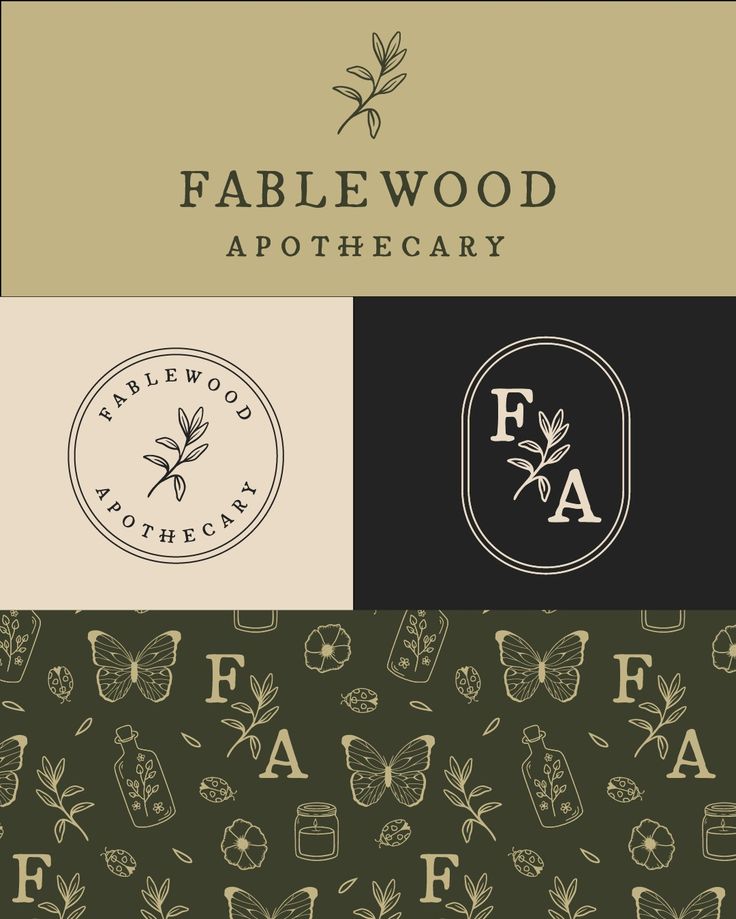 the logo for an apothecary brand is shown in three different colors and styles