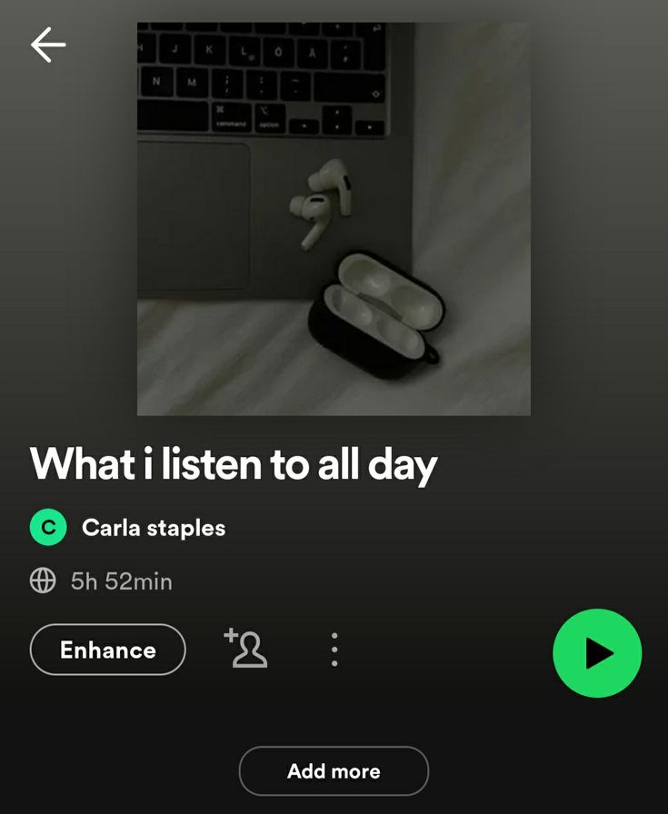 an iphone screenshot with the caption what i listen to all day, which includes earbuds and headphones