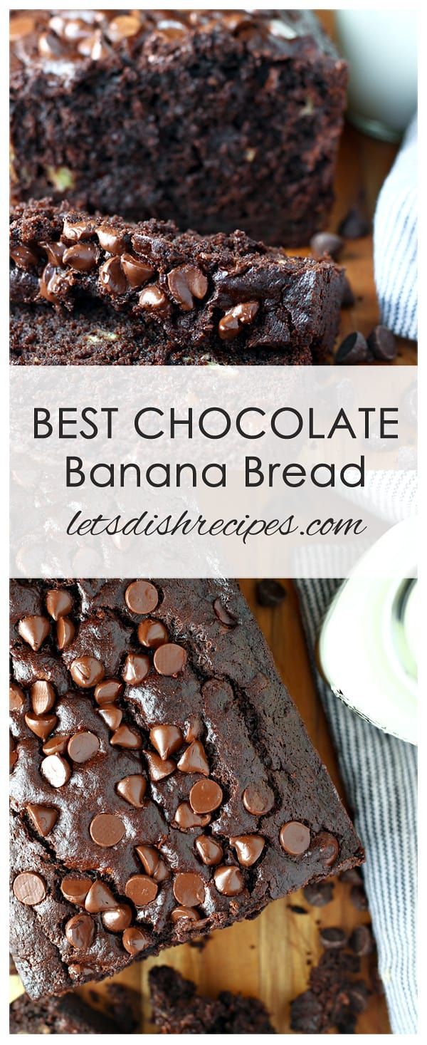 the best chocolate banana bread is cut in half and stacked on top of each other