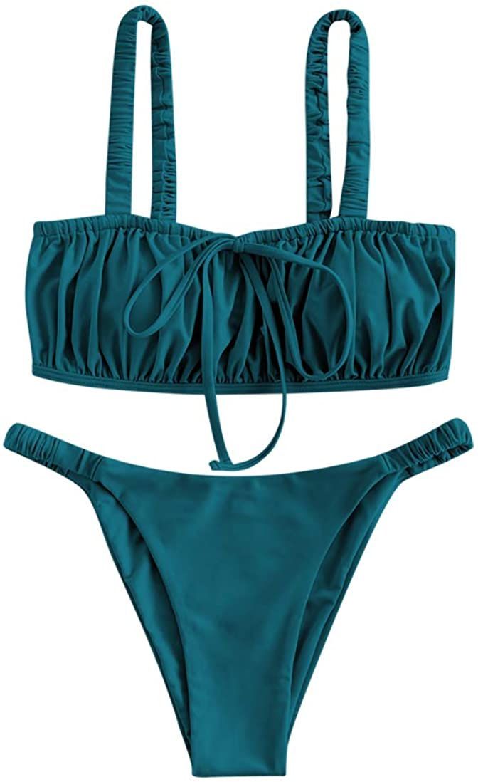 Ruched Tie-side Swimwear For Spring, Stretch Swimwear With Ruched Sides And Tie-side Bottom, Tie-side Bottom Swimwear With Ruched Sides, Solid Ruched Tie-side Swimwear Bottom, Ruched Nylon Swimwear With Tie-side Bottom, Ruched Swimwear, Pretty Swimsuits, Swimsuit Brands, Zaful Bikinis