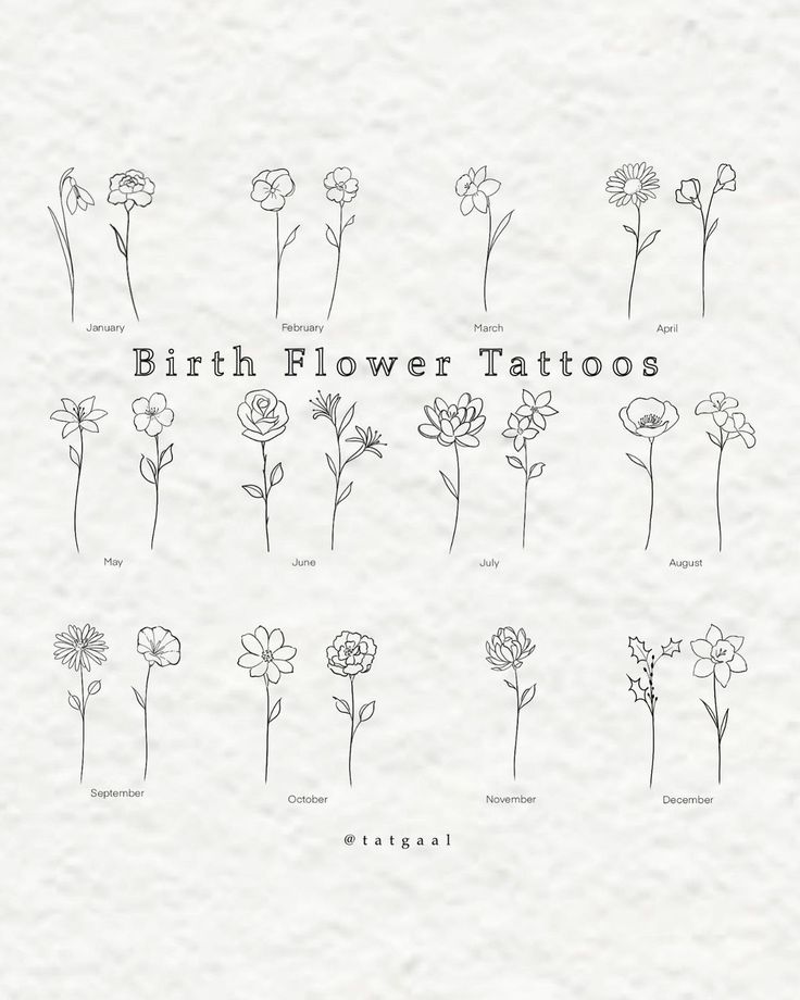 the birth flower tattoo is shown in black and white, with flowers drawn on it