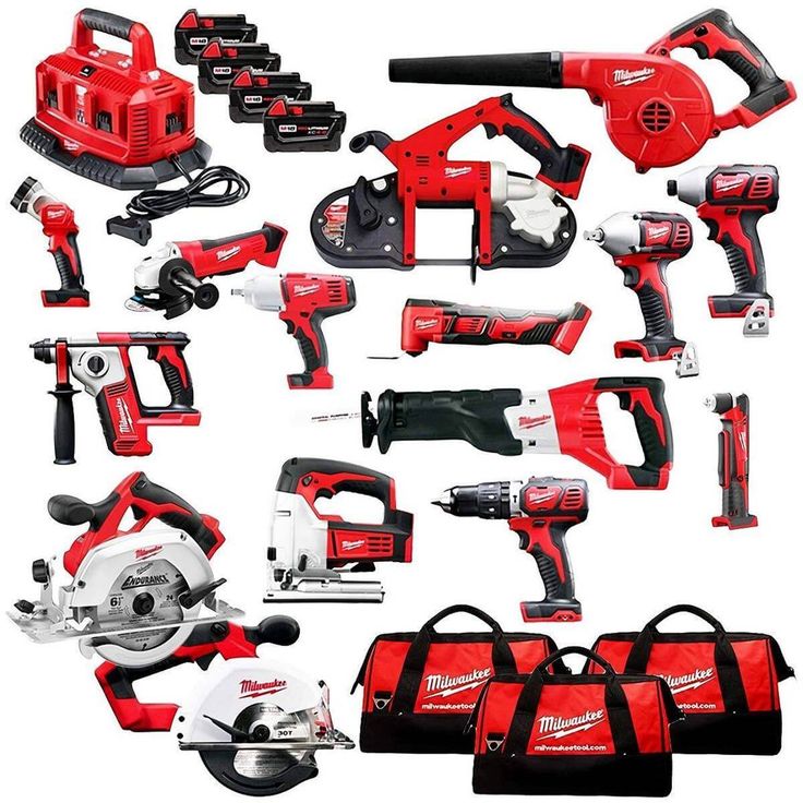 a collection of tools that are red and black