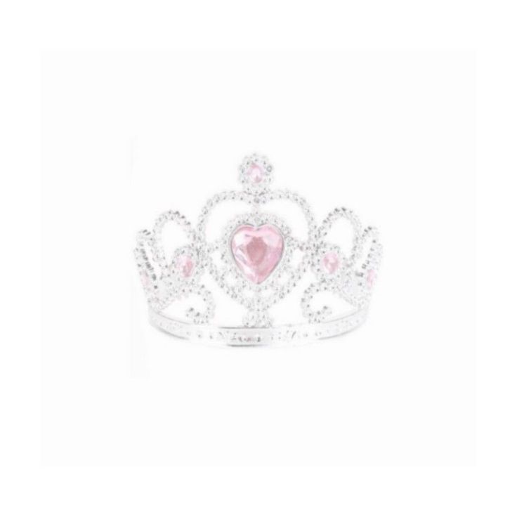 a tiara with pink stones on the sides and a heart in the middle,