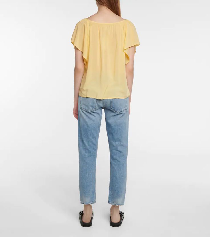 Velvet - Lyanna top | Mytheresa Versatile Summer Rayon Tops, Flowy Viscose Top For Day Out, Summer Rayon Blouse, Yellow Flowy V-neck Blouse, Casual Flutter Sleeve Rayon Tops, Casual Rayon Tops With Flutter Sleeves, Viscose Flutter Sleeve Tops For Summer, Summer Viscose Top With Flutter Sleeves, Viscose Top With Flutter Sleeves For Summer