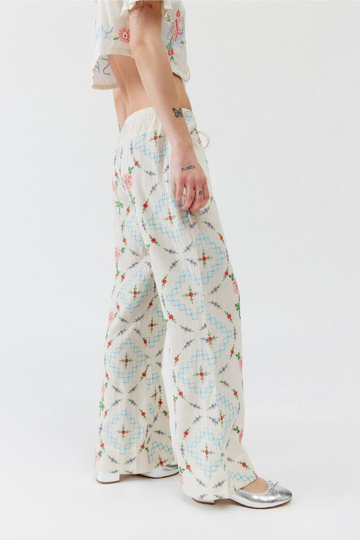 UO Amelie Embroidered Linen Pant | Urban Outfitters Bdg Jeans, Linen Pant, Embroidered Linen, Amelie, Jeans For Sale, Linen Pants, And Sign, Summer Looks, Womens Bottoms