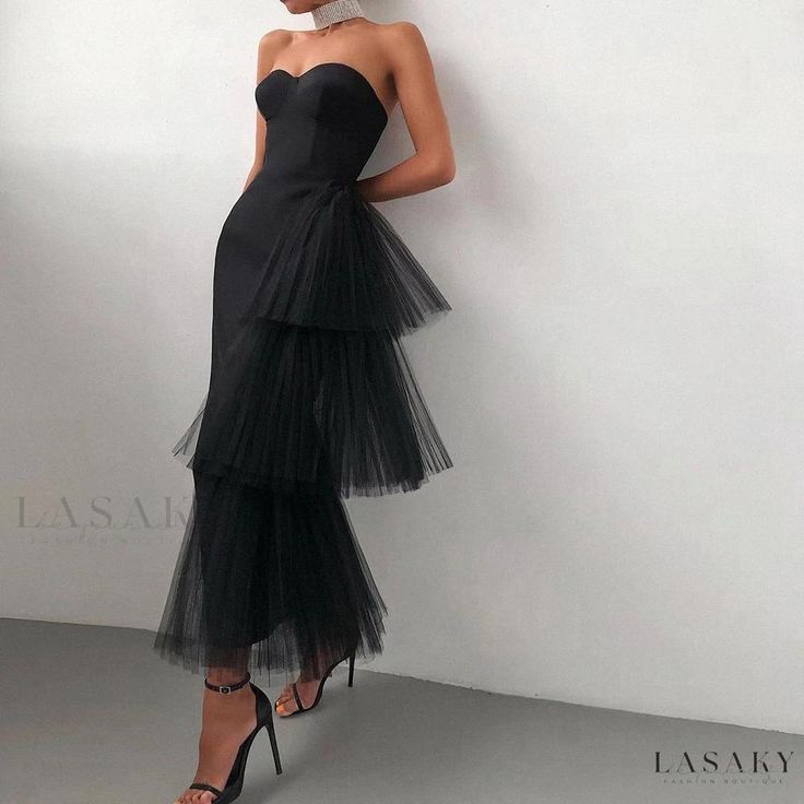 Lasaky - Sleeveless Bodycon Mermaid Gown - Exquisite Bandage Layered Mesh Detailing - Formal Evening Dress Uni Wardrobe, Elegant Homecoming Dresses, Strapless Sheath Dress, Tube Midi Dress, Strapless Party Dress, Strapless Evening Dress, Black White Outfit, White Evening Dress, Spandex Dress