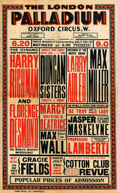 an old concert poster for the london palladium