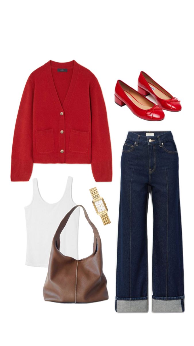 Red cardigan look Ootd Cardigan, Winter Cardigan Outfit, Outfit Cardigan, Blue Jean Outfits, Fifties Fashion, Red Cardigan, Cardigan Outfits, Cute Everyday Outfits, Casual Style Outfits