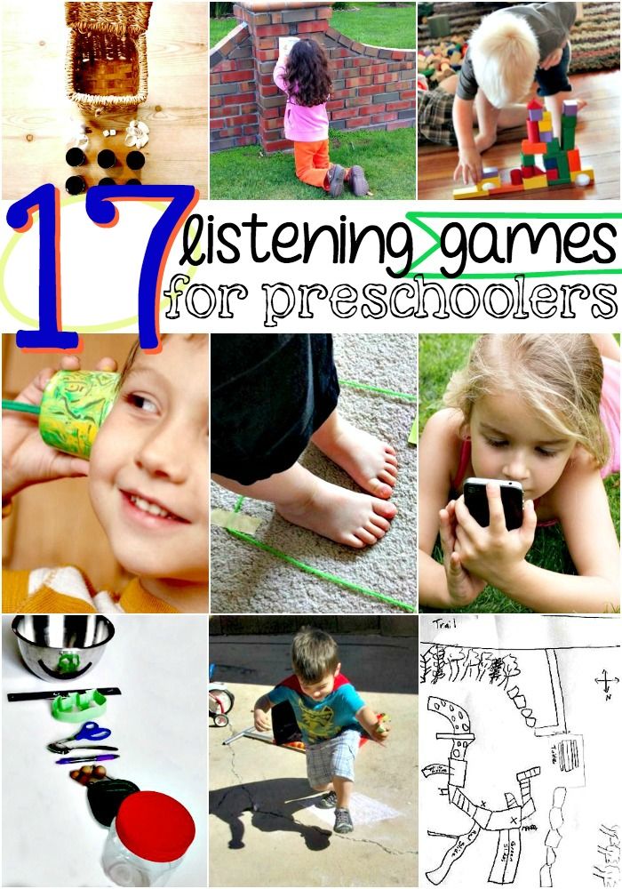 a collage of different pictures with the words listening games for preschoolers on them