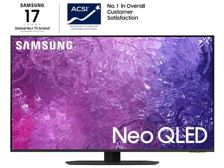 the samsung tv is shown in purple