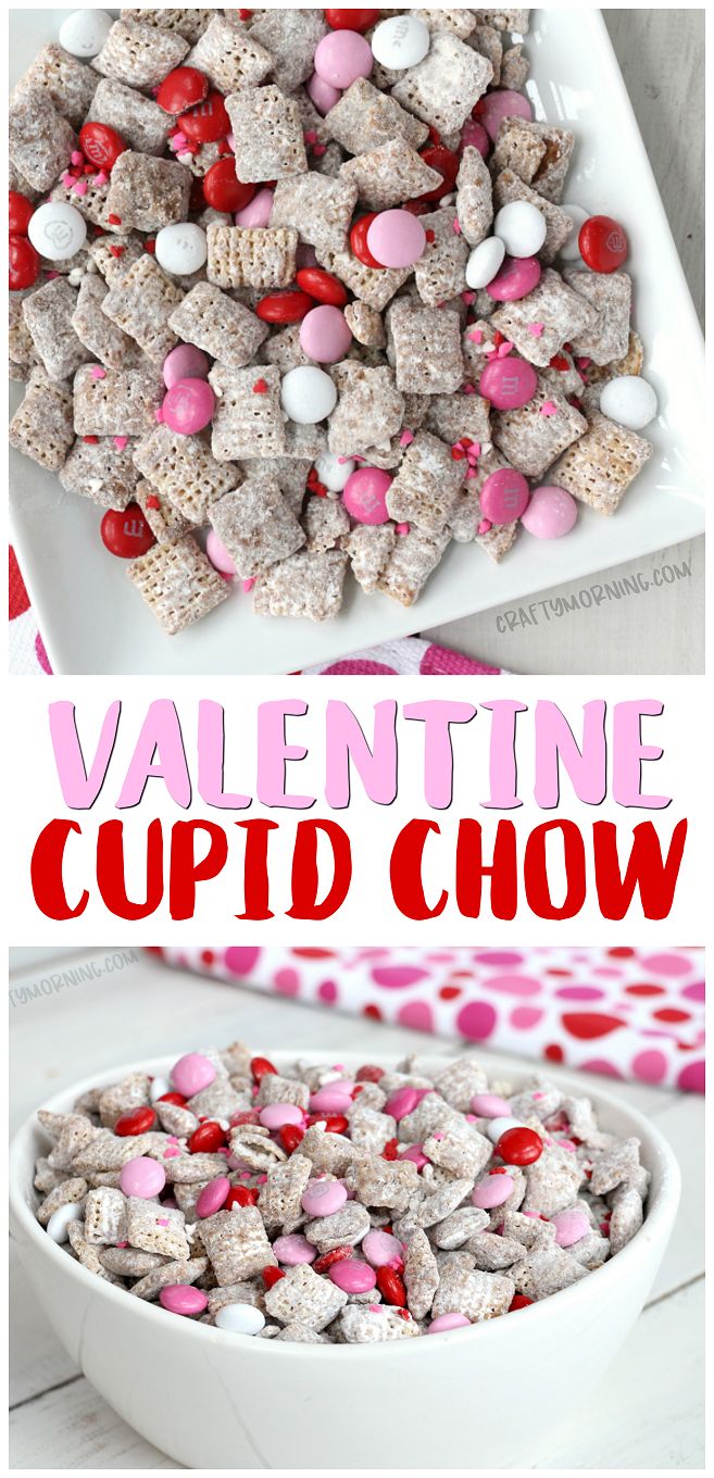 valentine's day cupid chow recipe in a white bowl