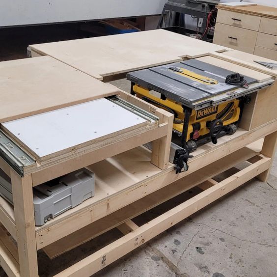 a workbench with tools on top of it