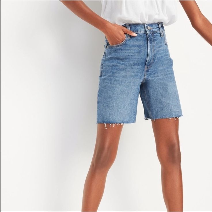 Old Navyextra High-Waisted Sky Hi Cut-Off Jean Shorts For Women -- 7-Inch Inseam. Size 8. Nwt. Contoured Extra High Rise Waist Bandwith Button Closure And Built-In Belt Loops Women’s Cut Off Jeans Shorts Hit At The Thigh Relaxed Fit Through Hip And Thigh Raw Edged Cut Off Leg Openings And Fading To Create A Distressed Live In Look Clever Secret Front Pockets Hold You In For A Slimming Effect Instant Confidence Boost. Pet And Smoke Free Home Maternity Jean Shorts, Womens Boyfriend Jeans, Boyfriend Jean Shorts, Cutoff Jean Shorts, Cuffed Denim Shorts, Low Rise Shorts, Black Jean Shorts, Old Navy Maternity, Mid Rise Shorts