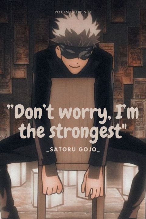 a man sitting on top of a chair in front of a wall with the words don't worry, i'm the strongest