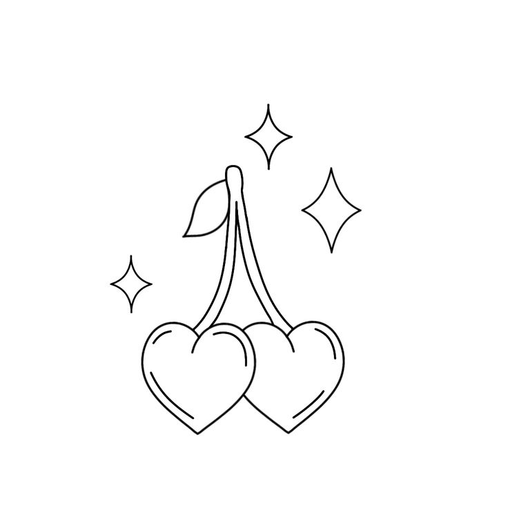 two hearts hanging from a string with stars around them on a white background coloring page