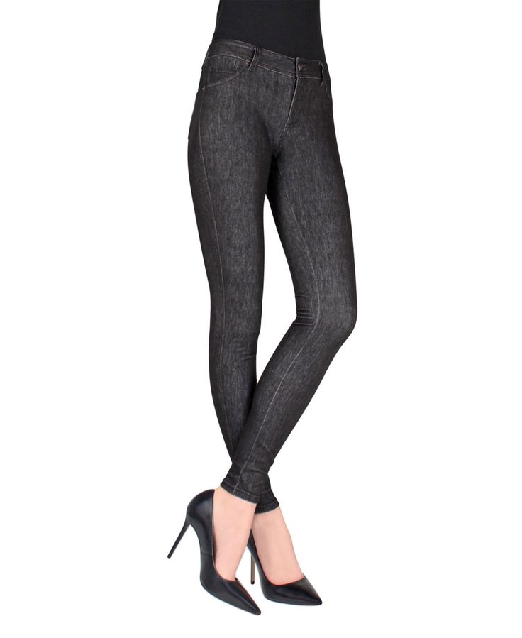 Are you on the search for magic jeans. We unleashed our design genie to create these Denim Jean Leggings or Jeggings. Featuring a functional zipper, coin pocket, back pockets, and real belt loops, plus faux front pockets, you get all of the style and convenience of traditional jeans. Modern Black Fall Bottoms, Fitted Black Modern Bottoms, Fitted Modern Black Bottoms, Modern Fitted Black Bottoms, Black Stretch Modern Leggings, Tight Black Straight Leg Jeans, High Rise Fitted Black Jeans, Fitted Black Jeans For Winter, Black High Waist Tight Jeans