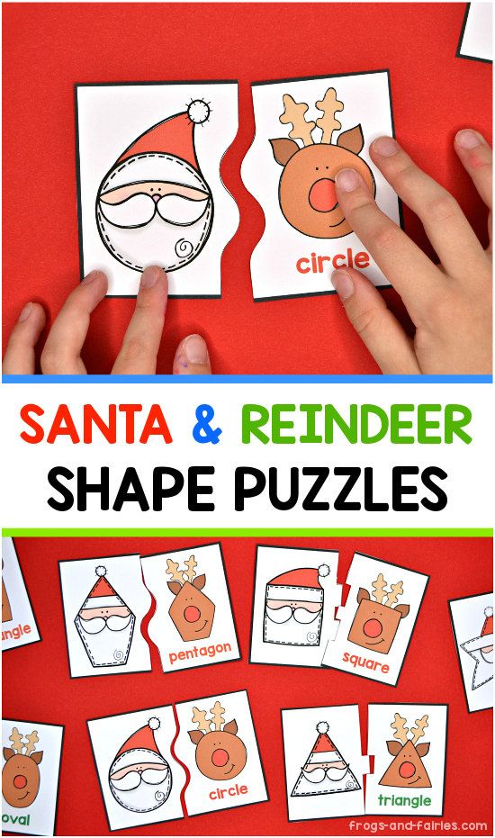 santa and reindeer shape puzzles for kids to practice their christmas word recognition skills with the help of hands