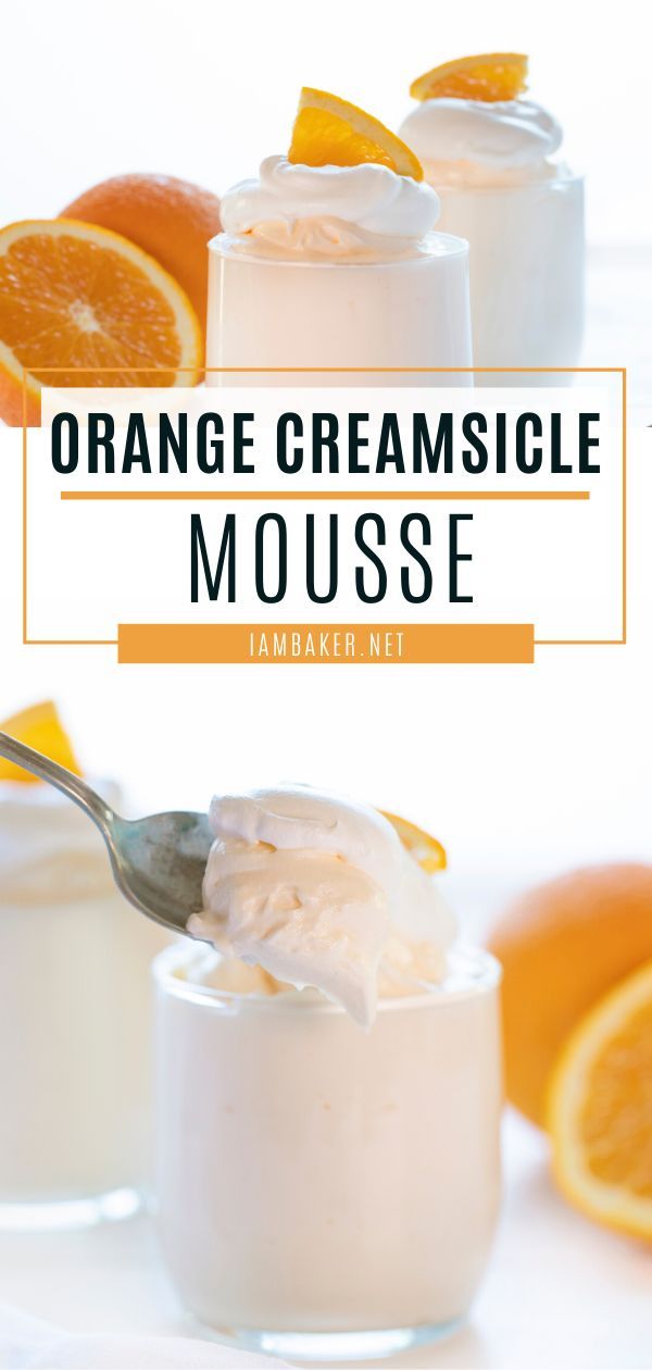 orange creamsice mousse in small glasses with spoon